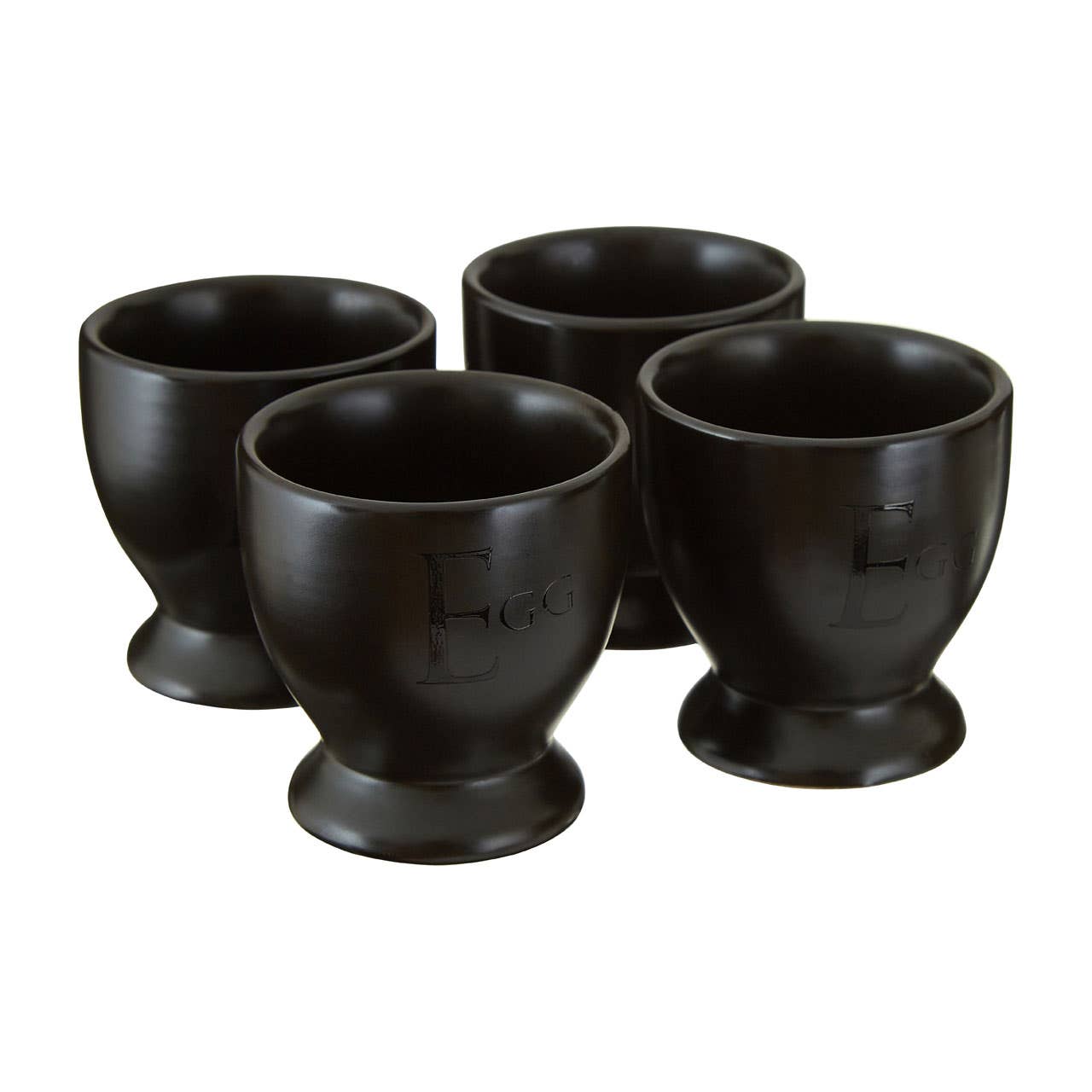 Set Of Four Black Text Egg Cups