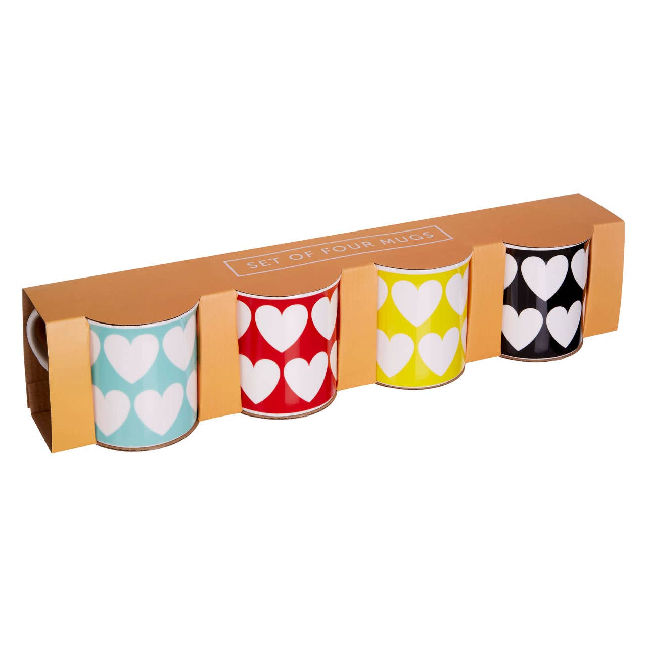 Set Of Four Heart Design Mugs