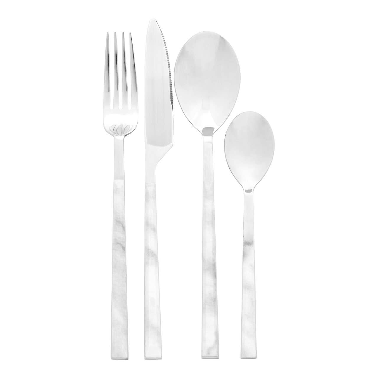 Avie 16Pc White Faux Marble Cutlery Set