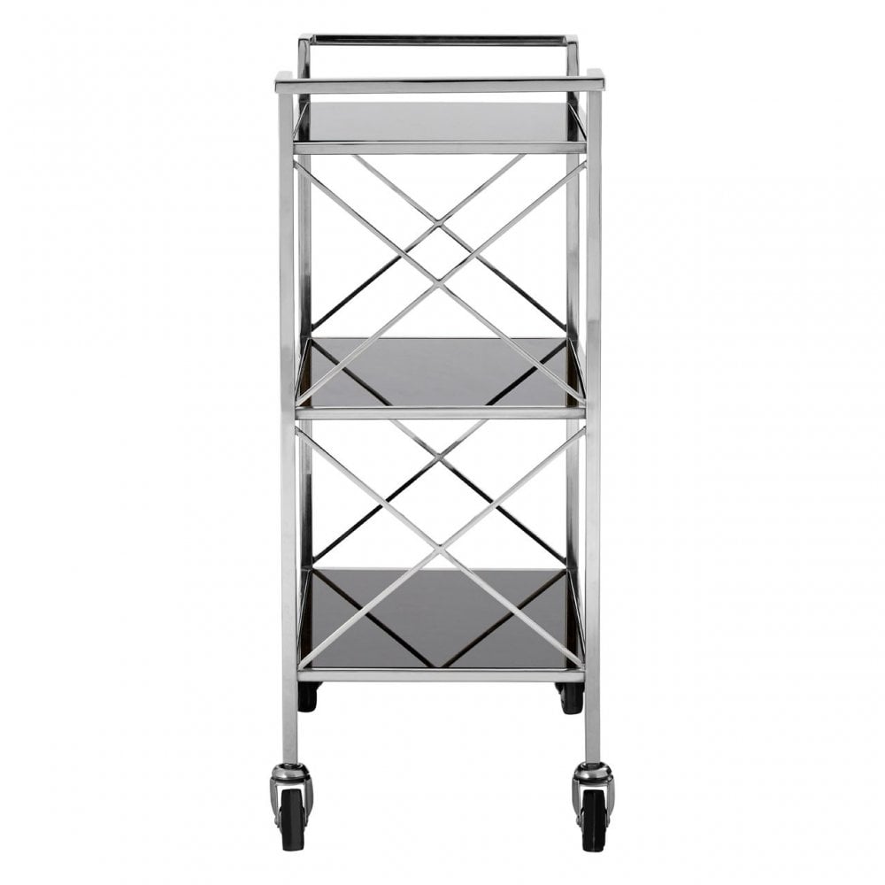 Hoffman Trolley, Iron, Mirrored Glass, Rubber, Stainless Steel, Black