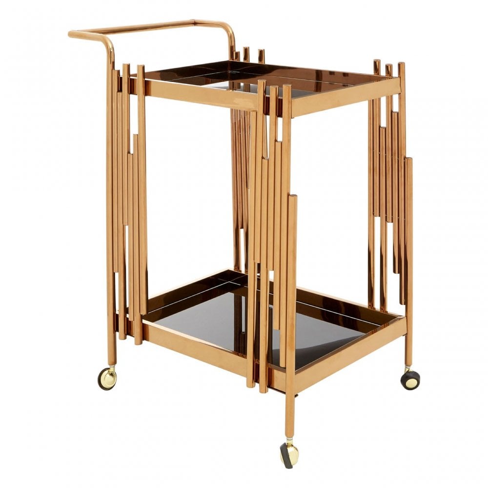 Donal 2 Tier Trolley with Rose Gold Frame, Steel, Tempered Glass, Rose Gold