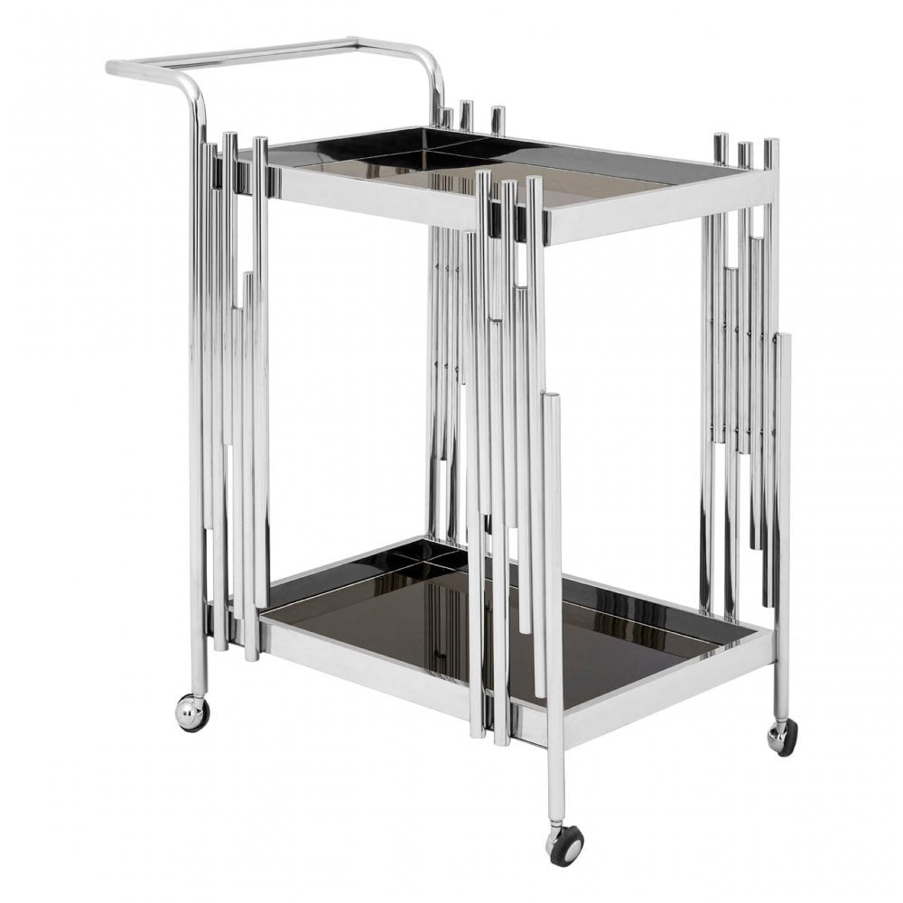 Donal 2 Tier Trolley with Silver Finish Frame, Steel, Tempered Glass, Silver