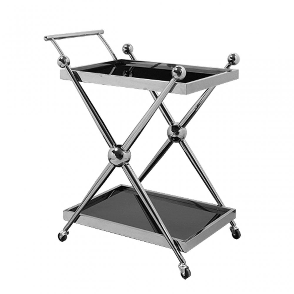 Donal 2 Tier Silver / Cross Design Trolley, Steel, Tempered Glass, Silver