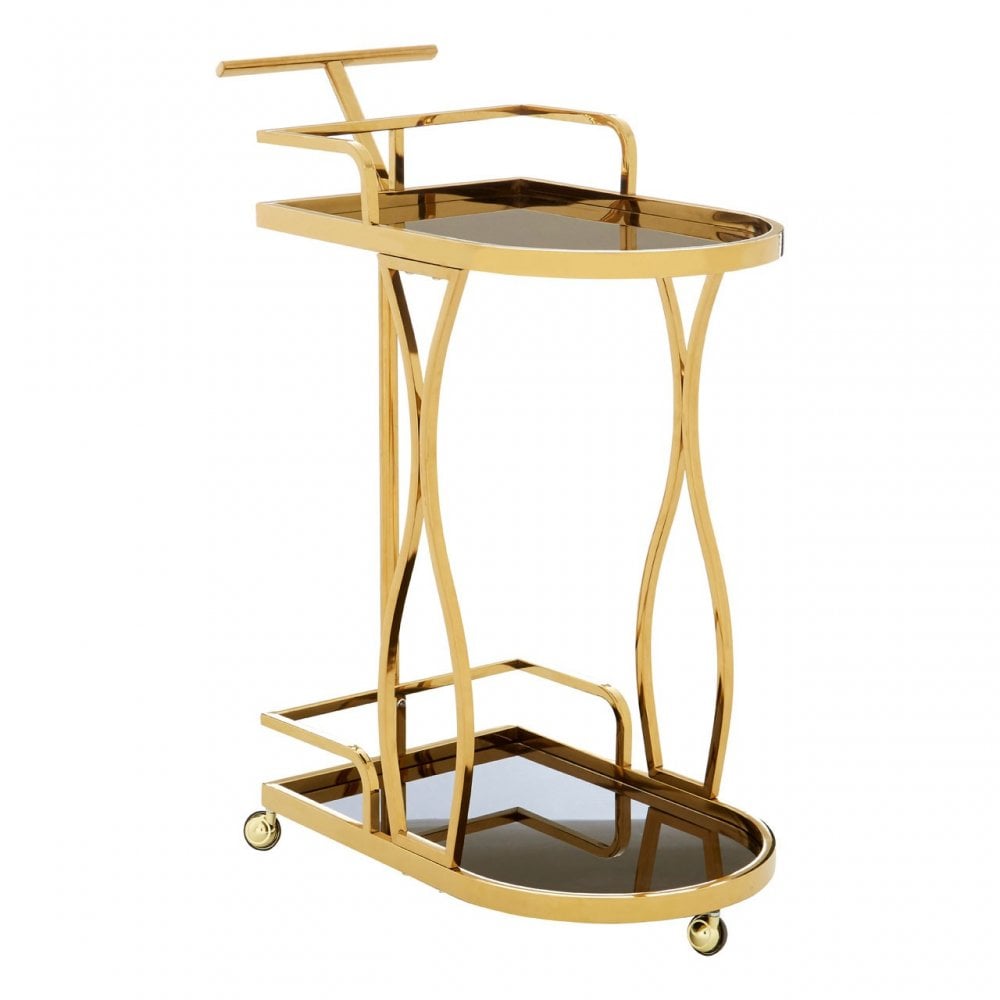 Donal 2 Tier Gold / Wavy Design Trolley, Steel, Tempered Glass, Gold
