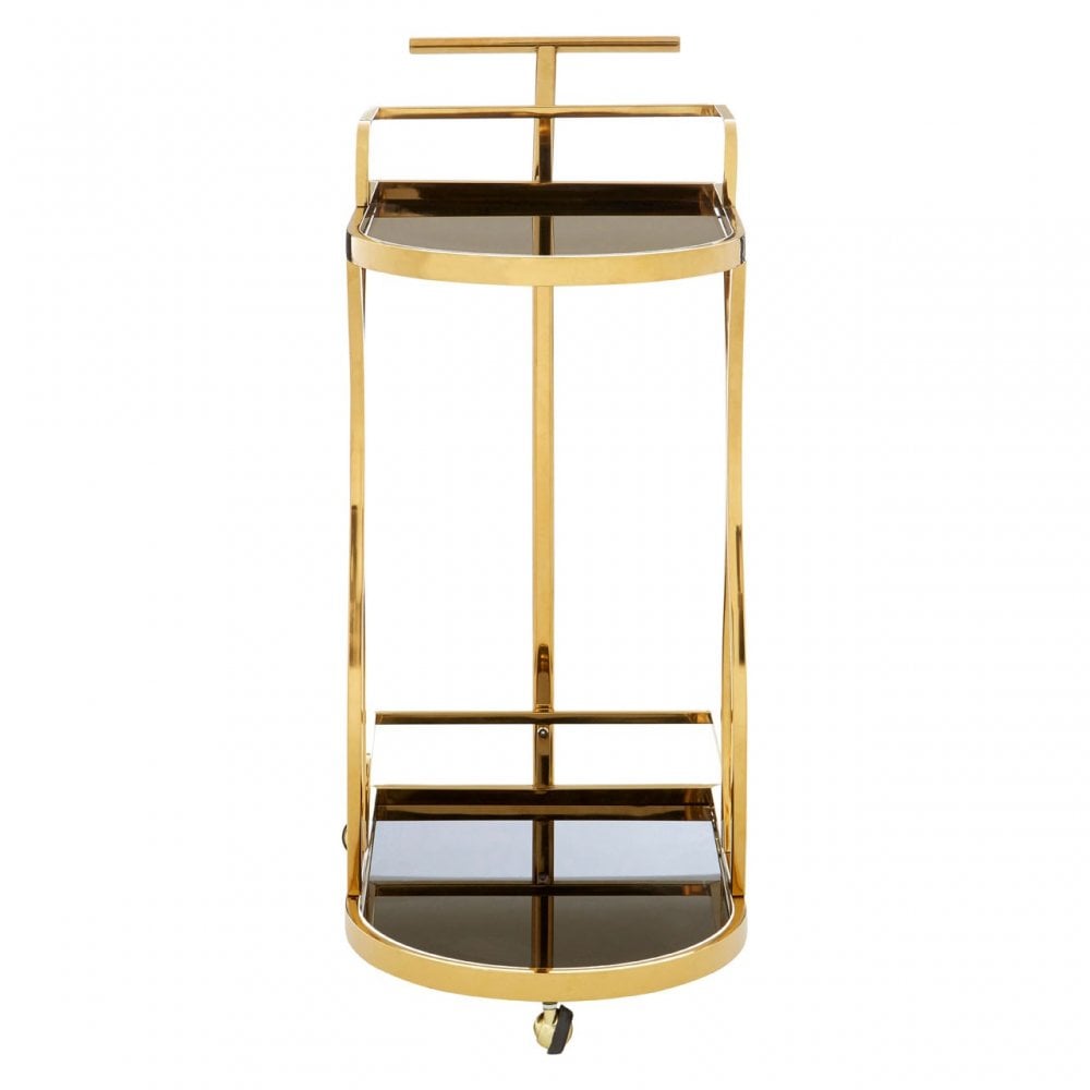 Donal 2 Tier Gold / Wavy Design Trolley, Steel, Tempered Glass, Gold