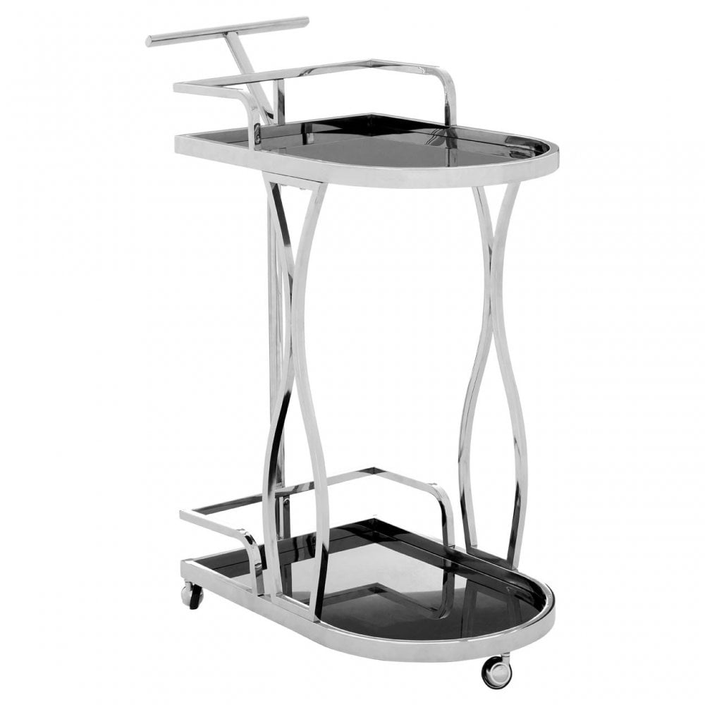 Donal 2 Tier Silver / Wavy Design Trolley, Steel, Tempered Glass, Silver