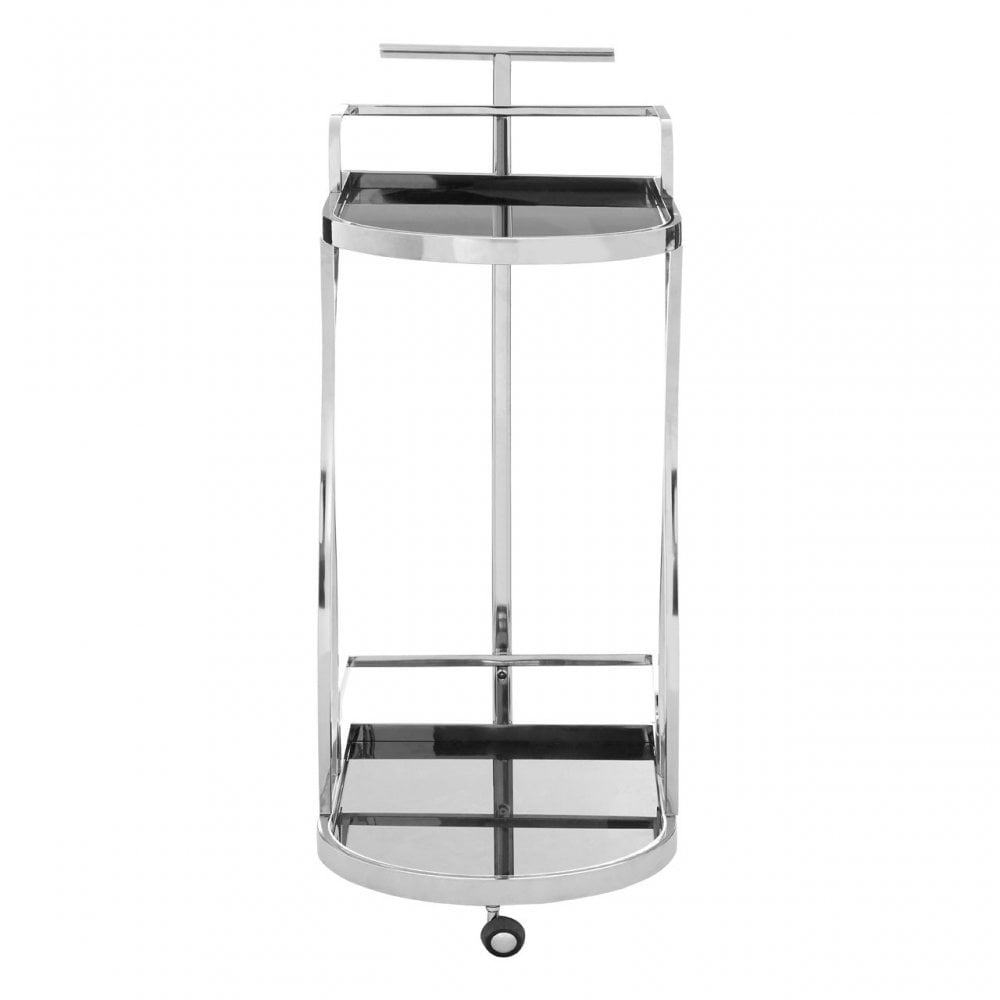 Donal 2 Tier Silver / Wavy Design Trolley, Steel, Tempered Glass, Silver