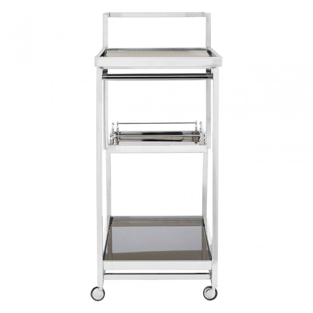 Donal 3 Tier Silver Finish Trolley, Steel, Tempered Glass, Silver