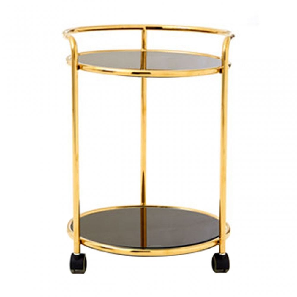 Donal Round Gold Finish Trolley, Steel, Tempered Glass, Gold