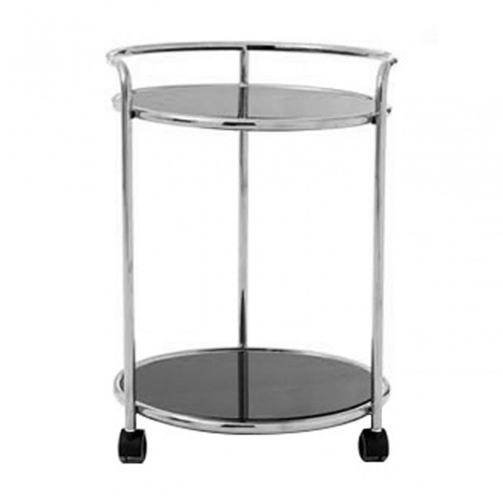 Donal Round Silver Finish Trolley, Steel, Tempered Glass, Silver