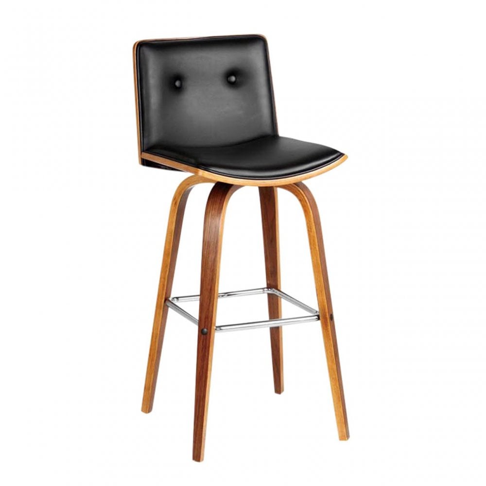 Bar Chair, Leather, Walnut Veneer, Black