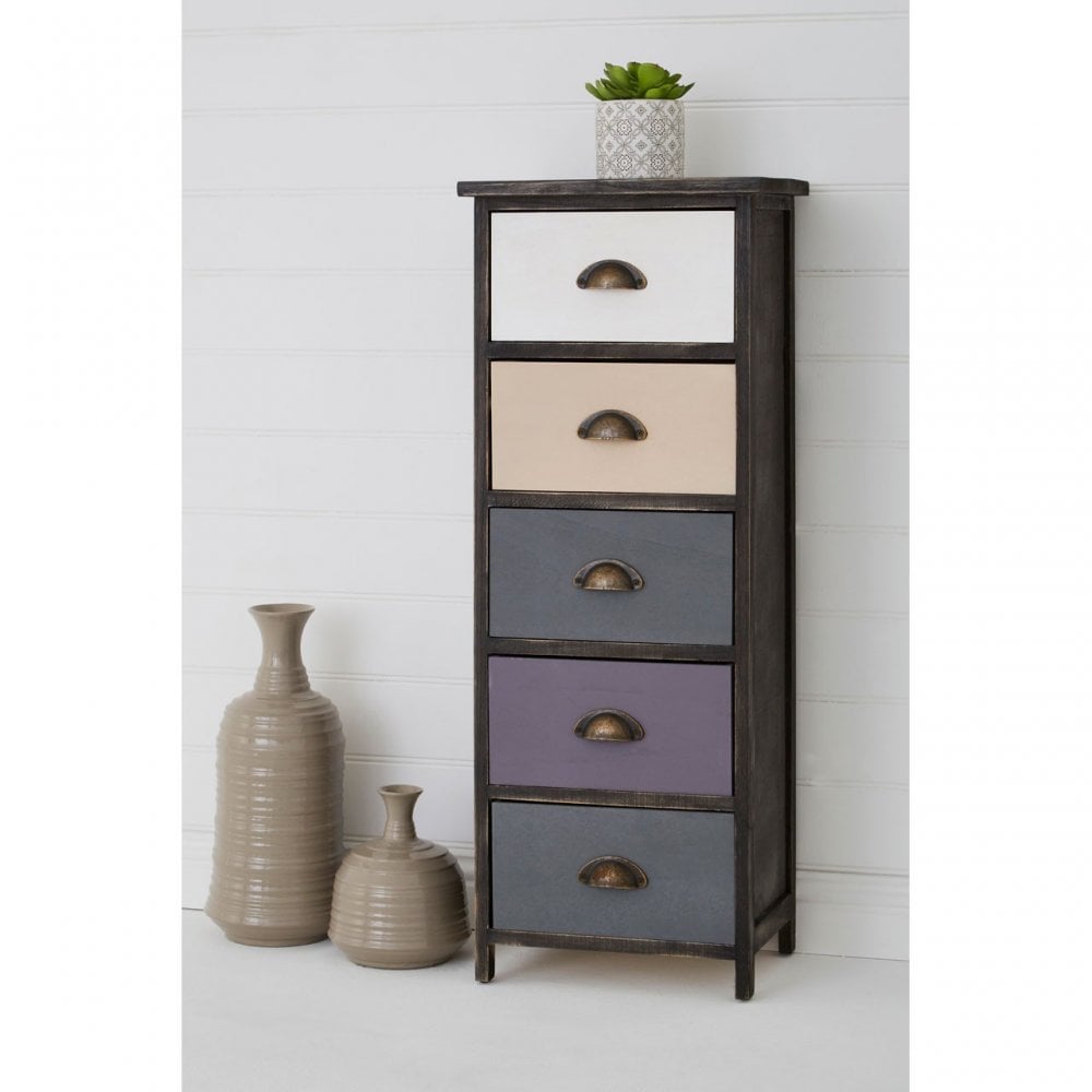 Urban Loft Drawer Chest, Paulownia Wood, Multi-Coloured