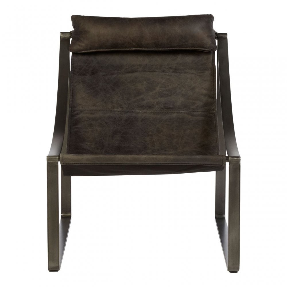 Maryn Ebony Leather Chair, Leather, Iron, Linen, Black