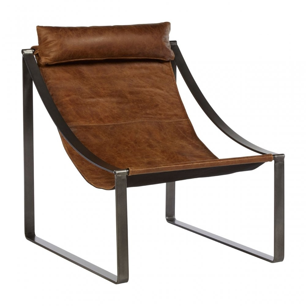 Maryn Light Brown Leather Chair, Leather, Iron, Linen, Brown