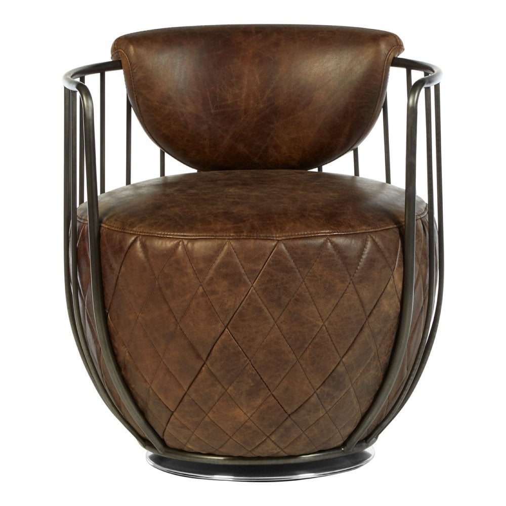 Maryn Brown Leather Swivel Chair, Genuine Leather, Iron, Brown