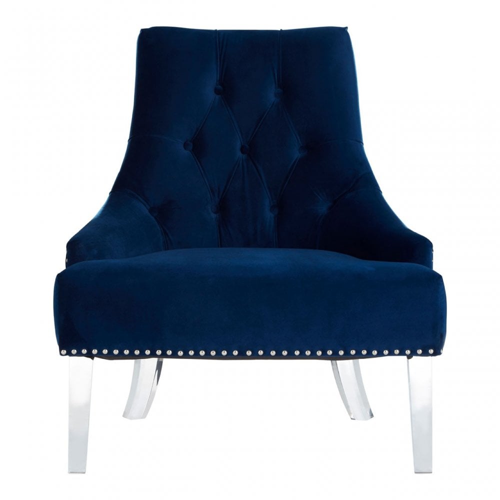 Kirsti Button Tufted Blue Chair, Blue