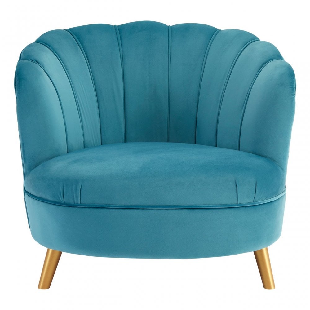 Orlina Blue Velvet Chair with Gold Wood Legs, Birchwood, Foam, Wood, Blue