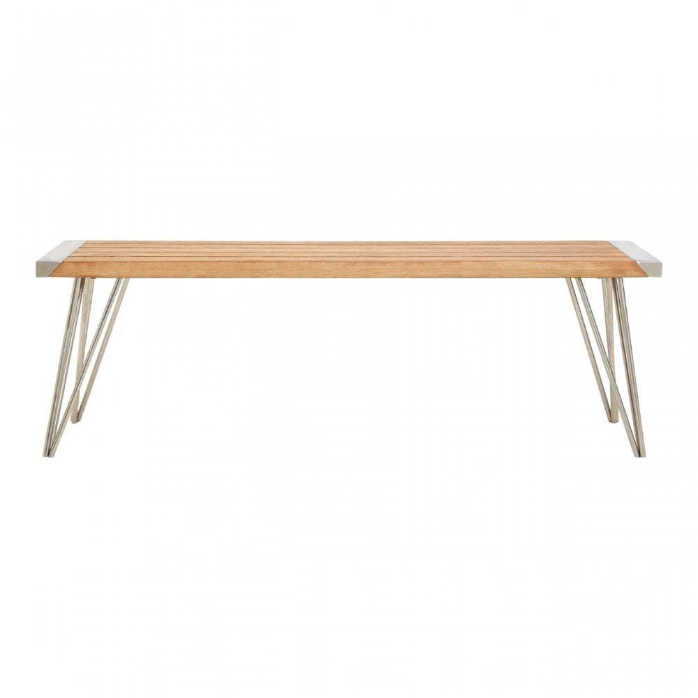 Nandri Teak Wood Bench, Iron, Teak, Natural