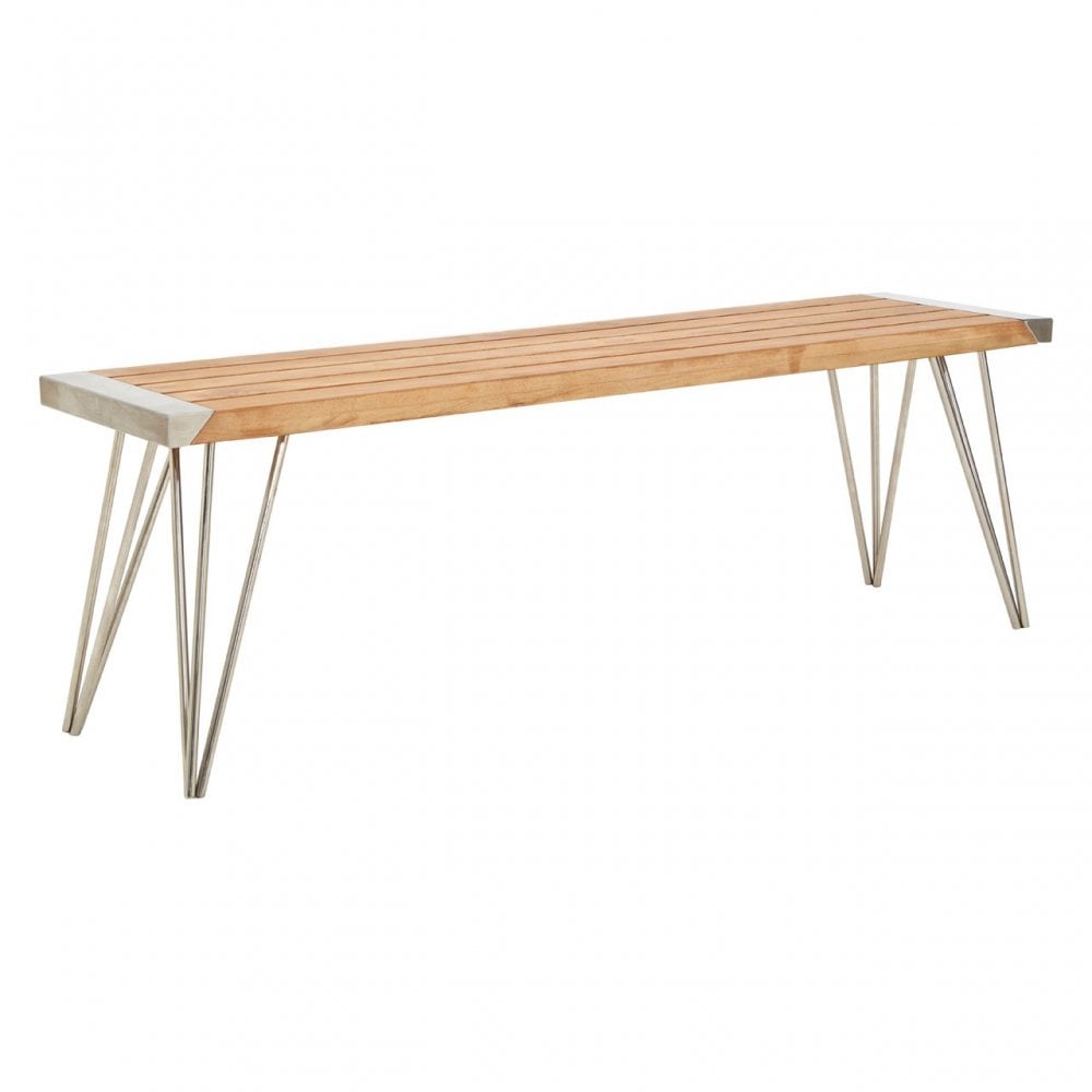 Nandri Teak Wood Bench, Iron, Teak, Natural