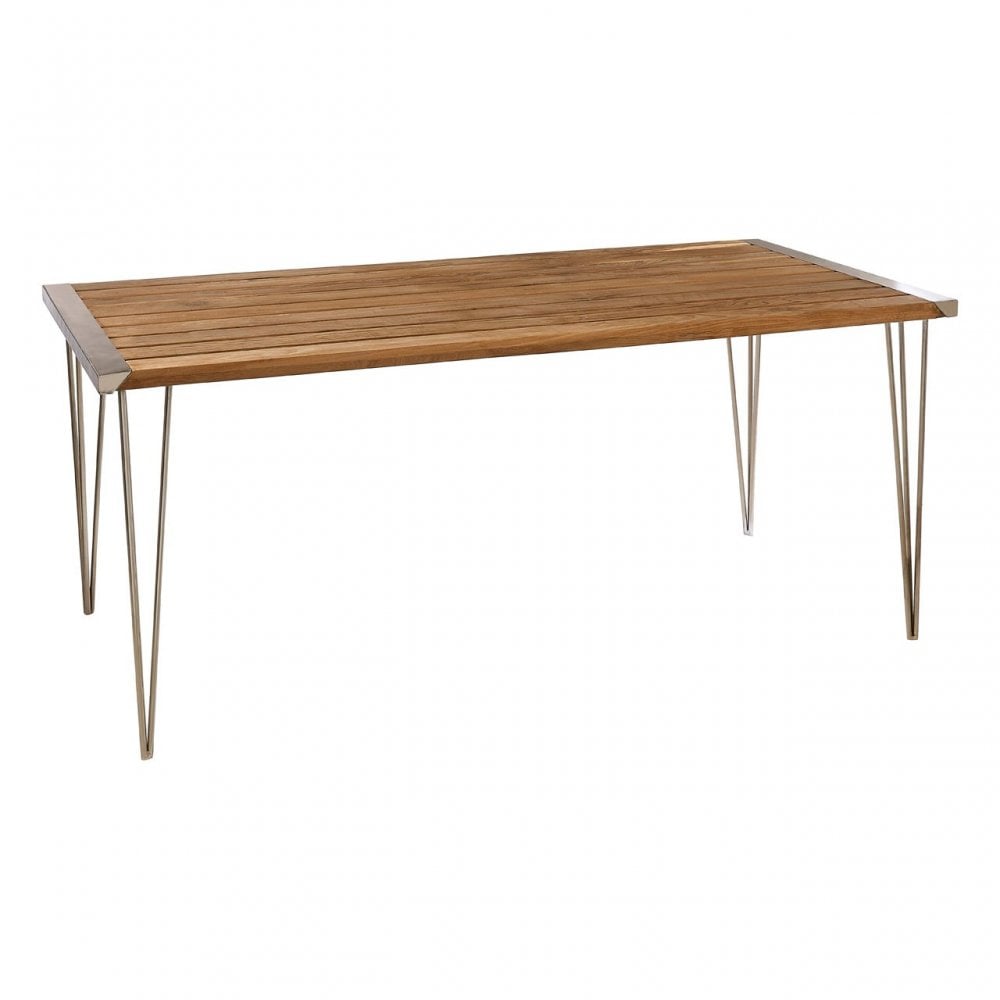 Nandri Teak Wood Dining Table, Iron, Teak, Brown