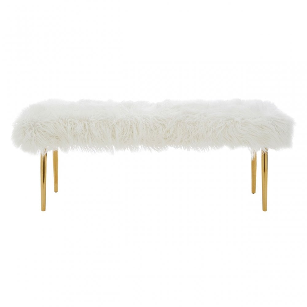 Kirsti Natural Fur Effect Bench, White