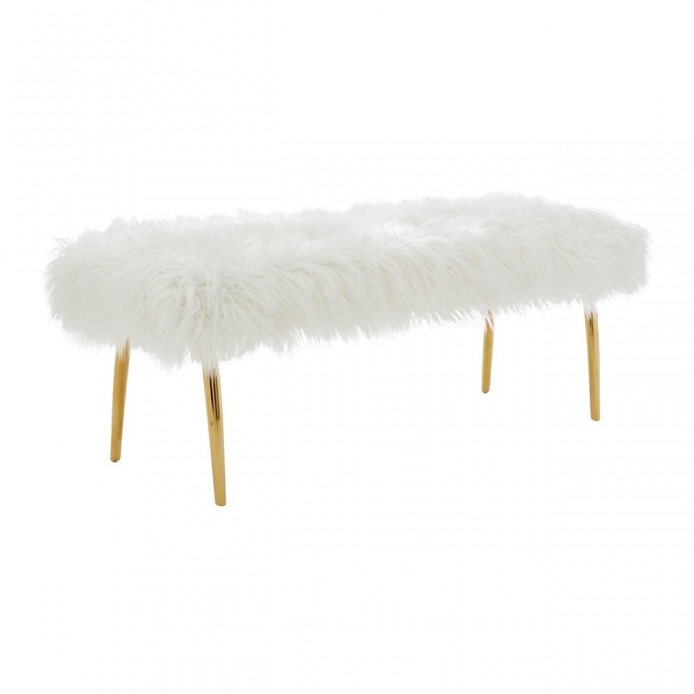 Kirsti Natural Fur Effect Bench, White