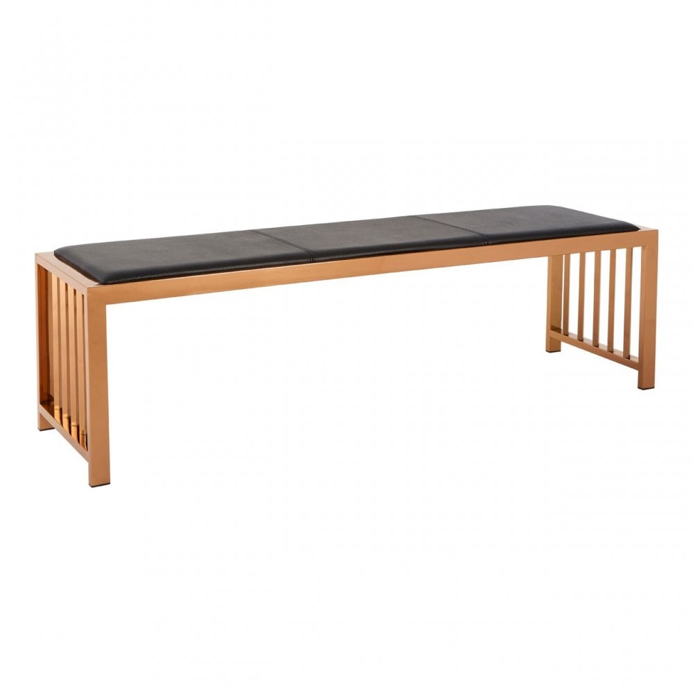 Novara Rose Gold Bench, Leather, Stainless Steel, Rose Gold