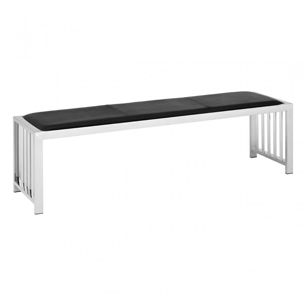 Novara Black Leather Bench, Leather, Stainless Steel, Black