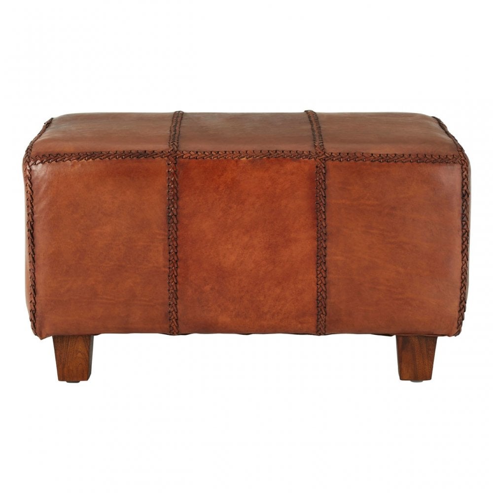 Toby Antique Brown Leather Bench, Leather, Teak, Brown