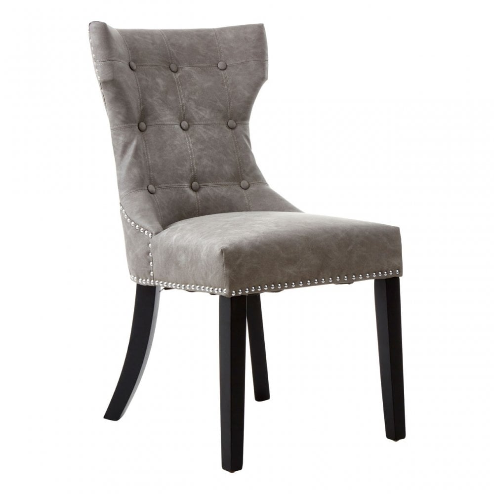 Daxton Grey Faux Leather Dining Chair, Foam, Rubberwood, Grey