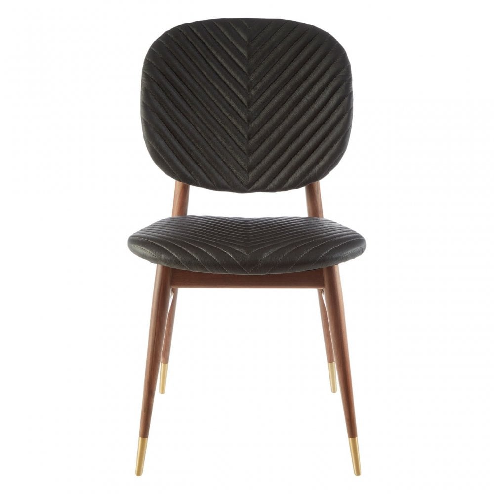 Kenso Dining Chair, Leather, Walnut Wood, Black