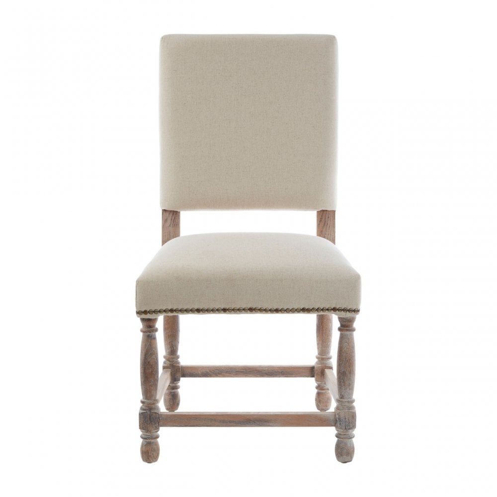 Brisbane Whitewash Linen Dining Chair, Linen, Oak Wood, White