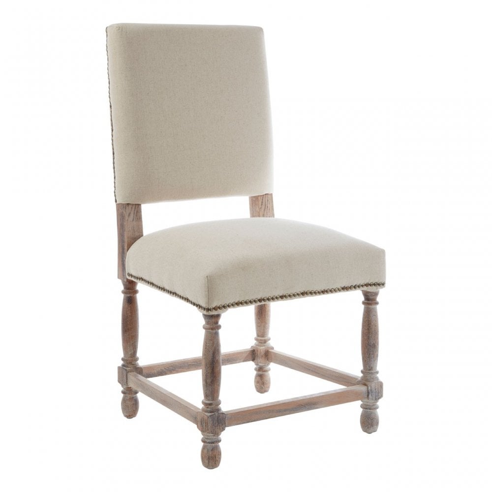 Brisbane Whitewash Linen Dining Chair, Linen, Oak Wood, White