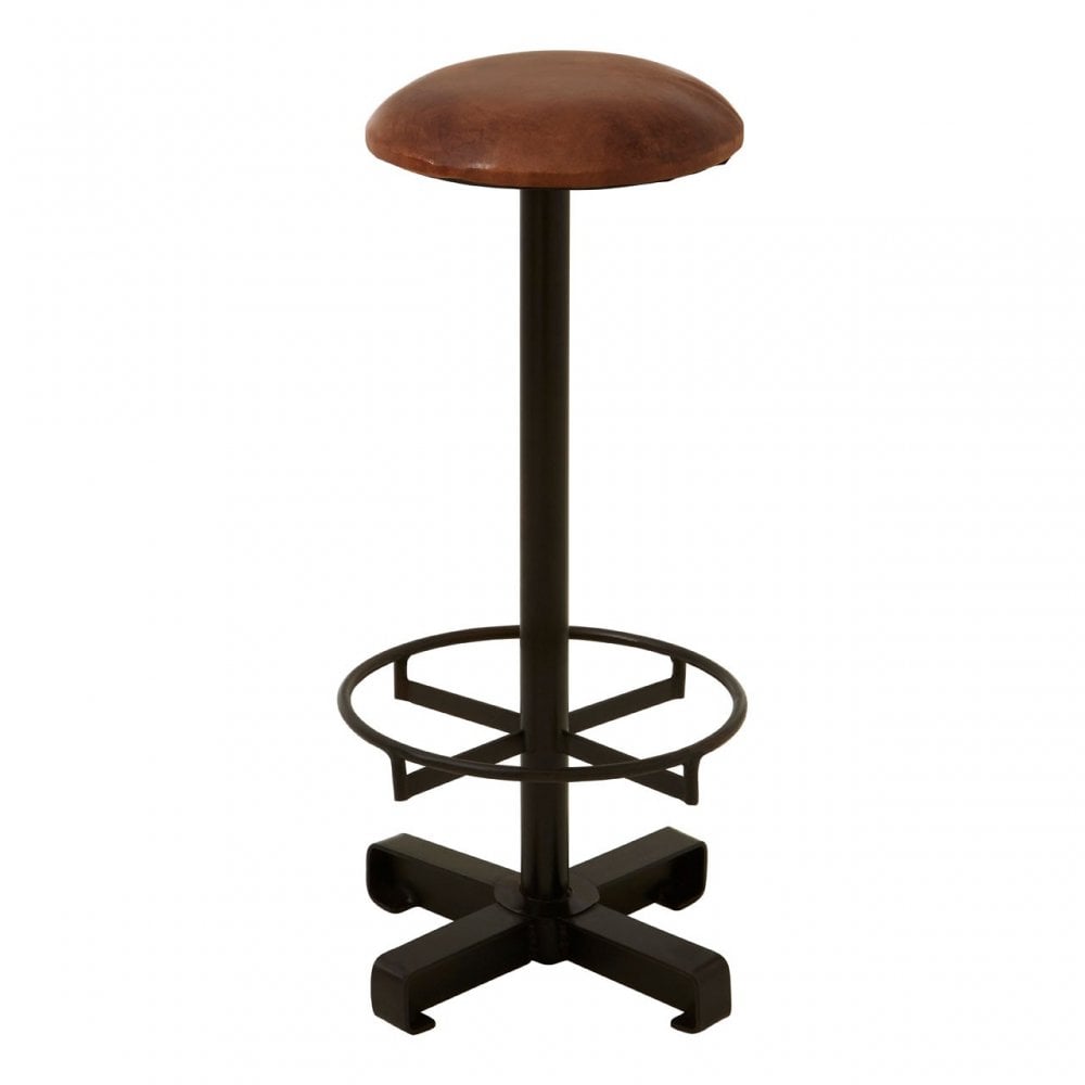 Longhorn Longhorn Buffalo Brown Leather Bar Stool, Goat Leather, Iron, Brown