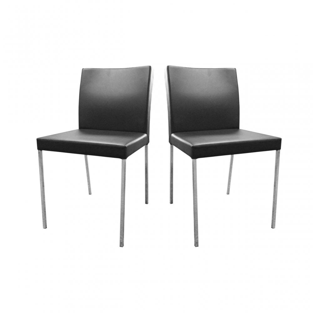 Pair of Chairs, Leather Effect, Chrome, Black