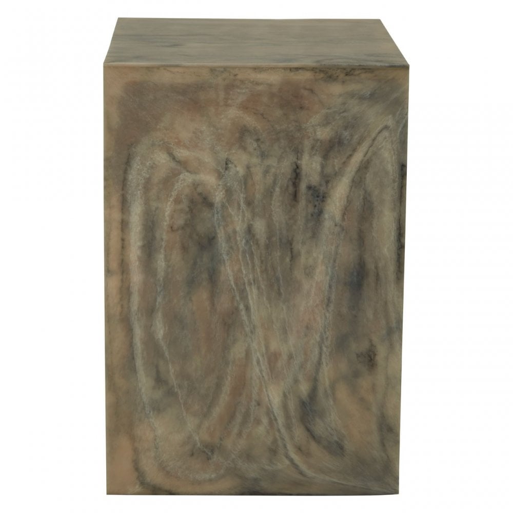 Rosado Faux Marble Stool, Wood, Resin, White