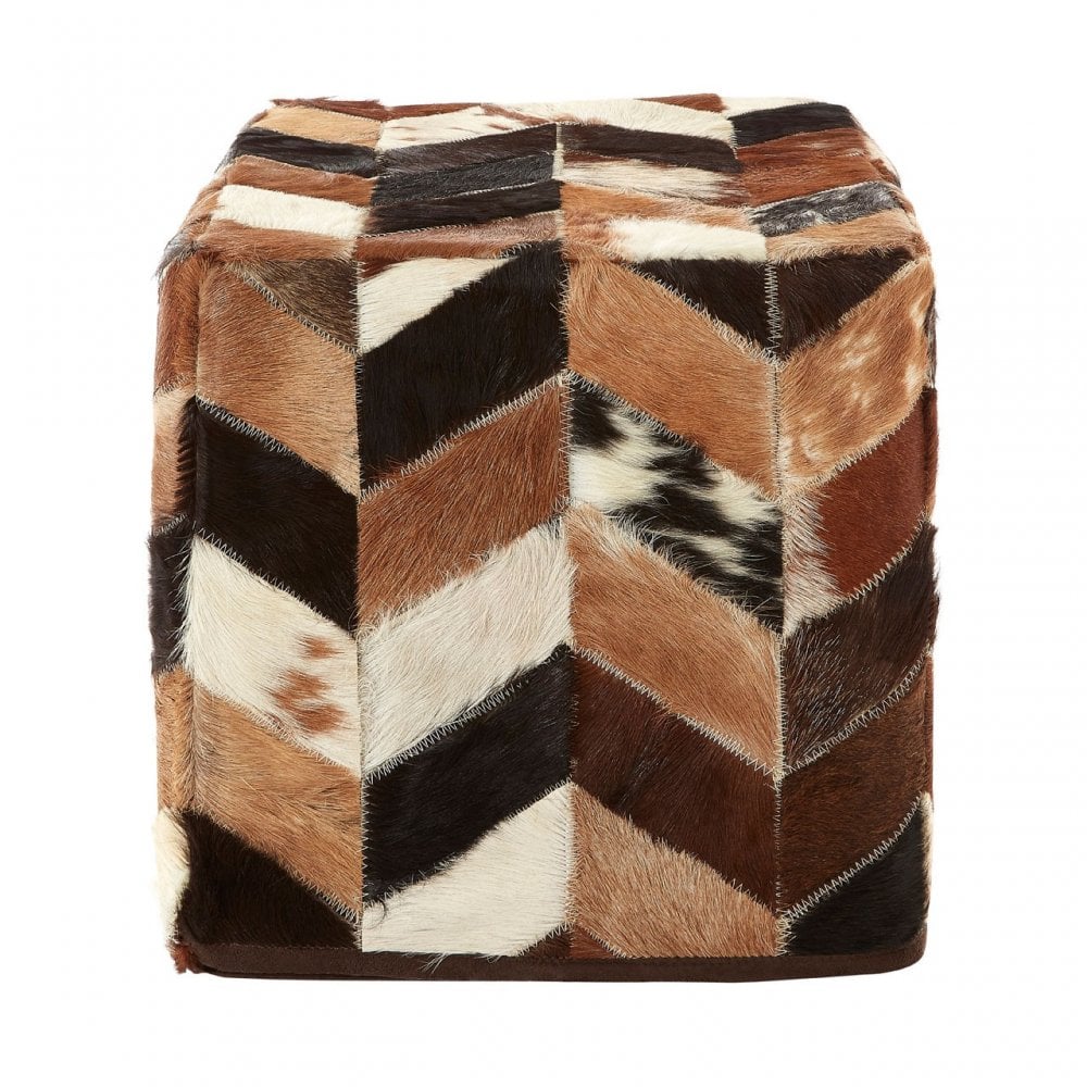 Safira Natural Patchwork Pouffe, Leather, Thermocol Beens, Multi-Coloured