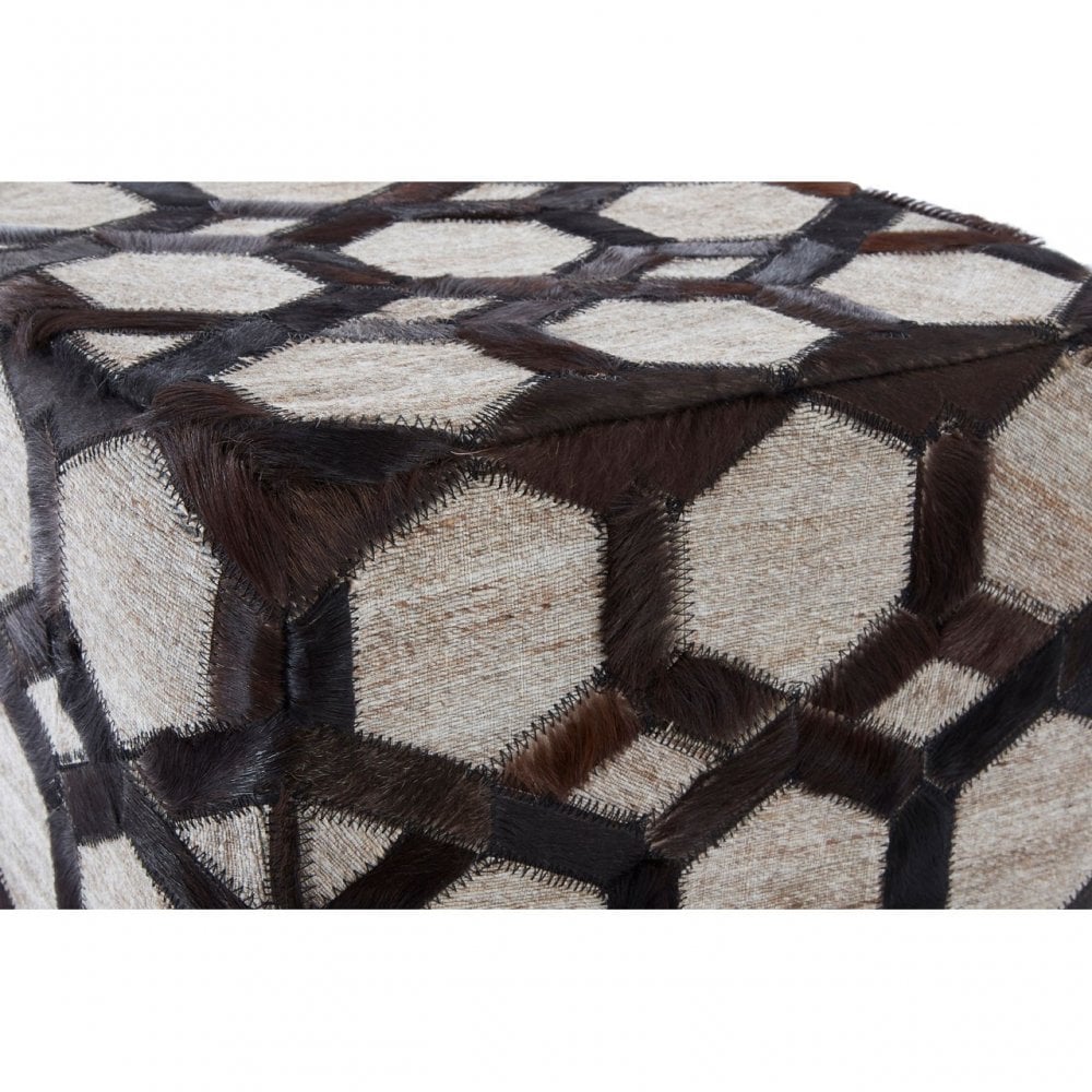 Safira Pouffe, Leather, Thermocol Beens, Viscose, Wool, Grey