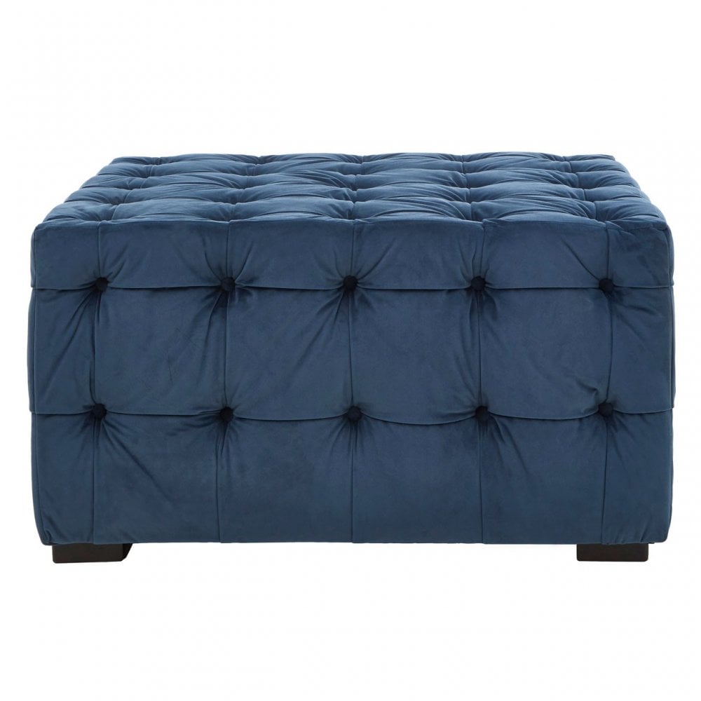 Stella Midnight Velvet Button Footstool, Foam, Plywood, Wood