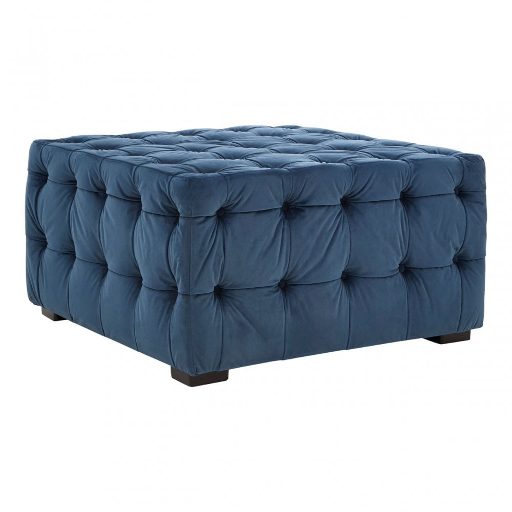 Stella Midnight Velvet Button Footstool, Foam, Plywood, Wood