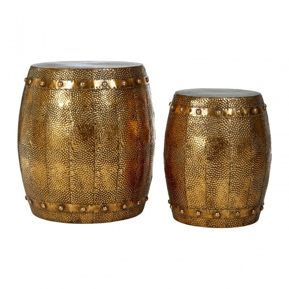 Reza Hammered Drum Stools, Iron, Gold