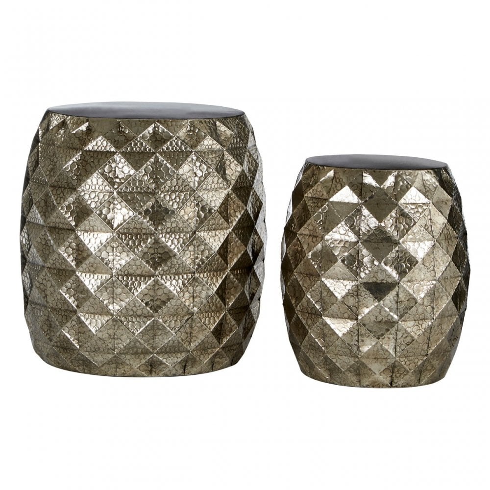 Reza Drum Stools, Iron, Silver