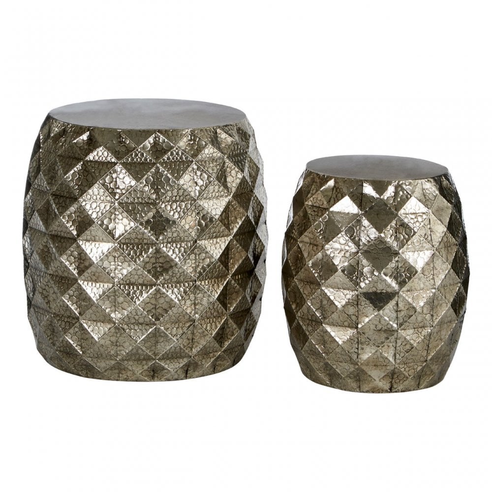 Reza Drum Stools, Iron, Silver