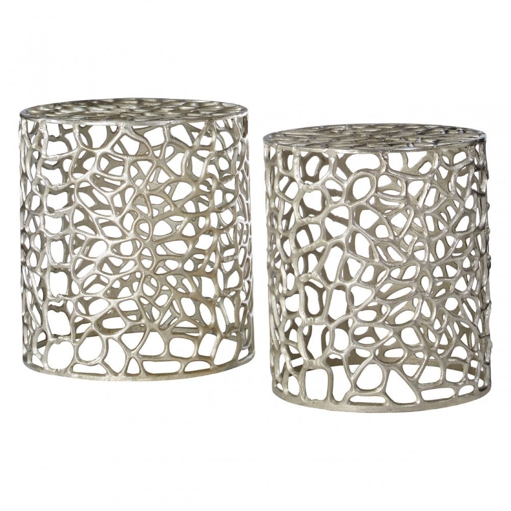 Hamish Set of 2 Stools, Aluminium, Silver