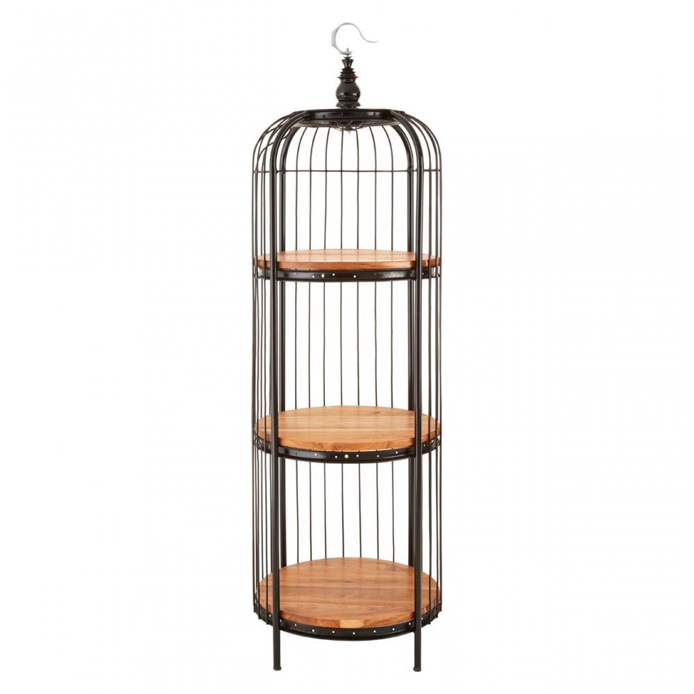 Oscar Medium Black Birdcage Shelf Unit, Iron, Wood, Black