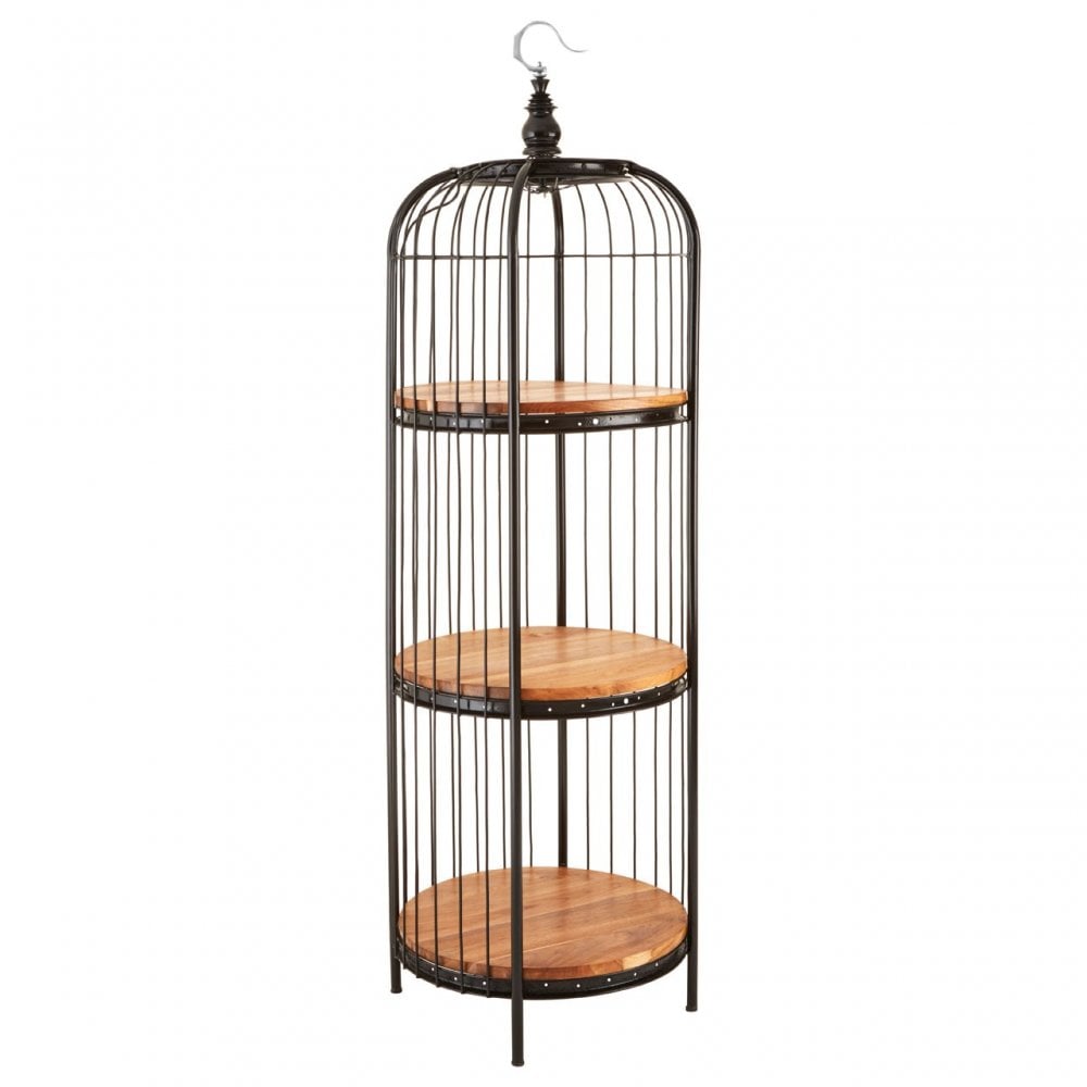 Oscar Medium Black Birdcage Shelf Unit, Iron, Wood, Black