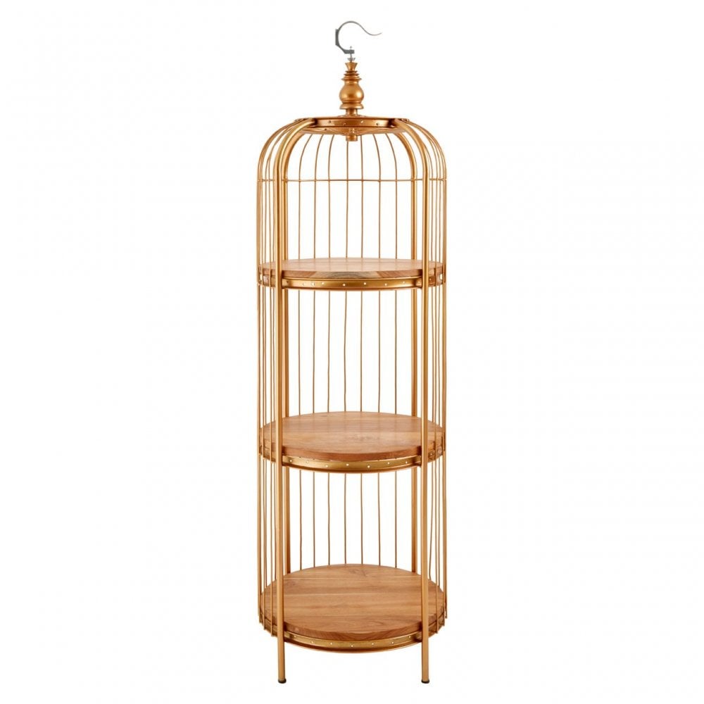 Oscar Medium Gold Finish Birdcage Shelf Unit, Iron, Wood, Gold