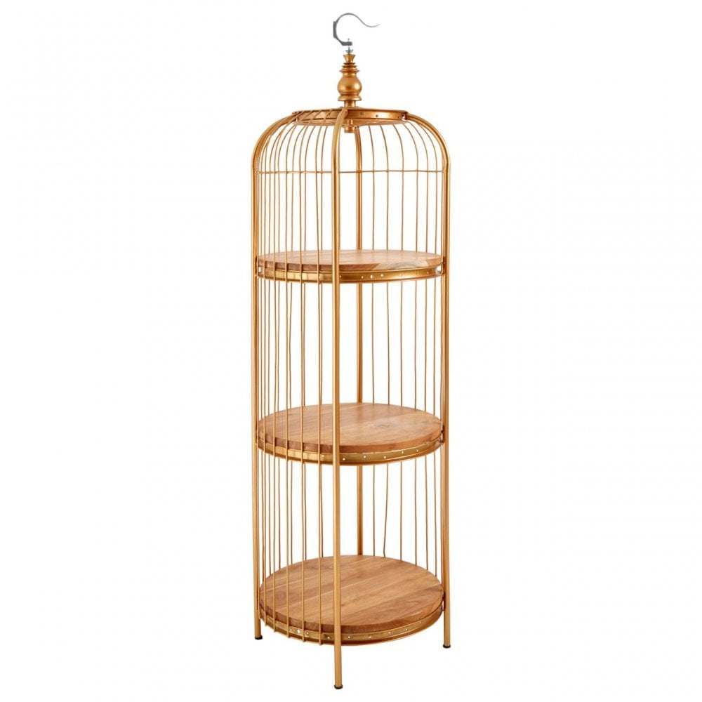 Oscar Medium Gold Finish Birdcage Shelf Unit, Iron, Wood, Gold