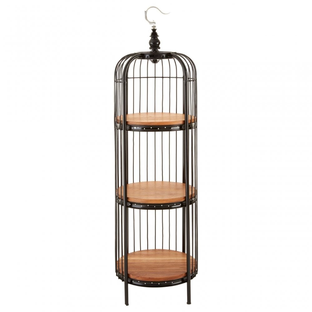 Oscar Small Black Finish Birdcage Shelf Unit, Iron, Wood, Black