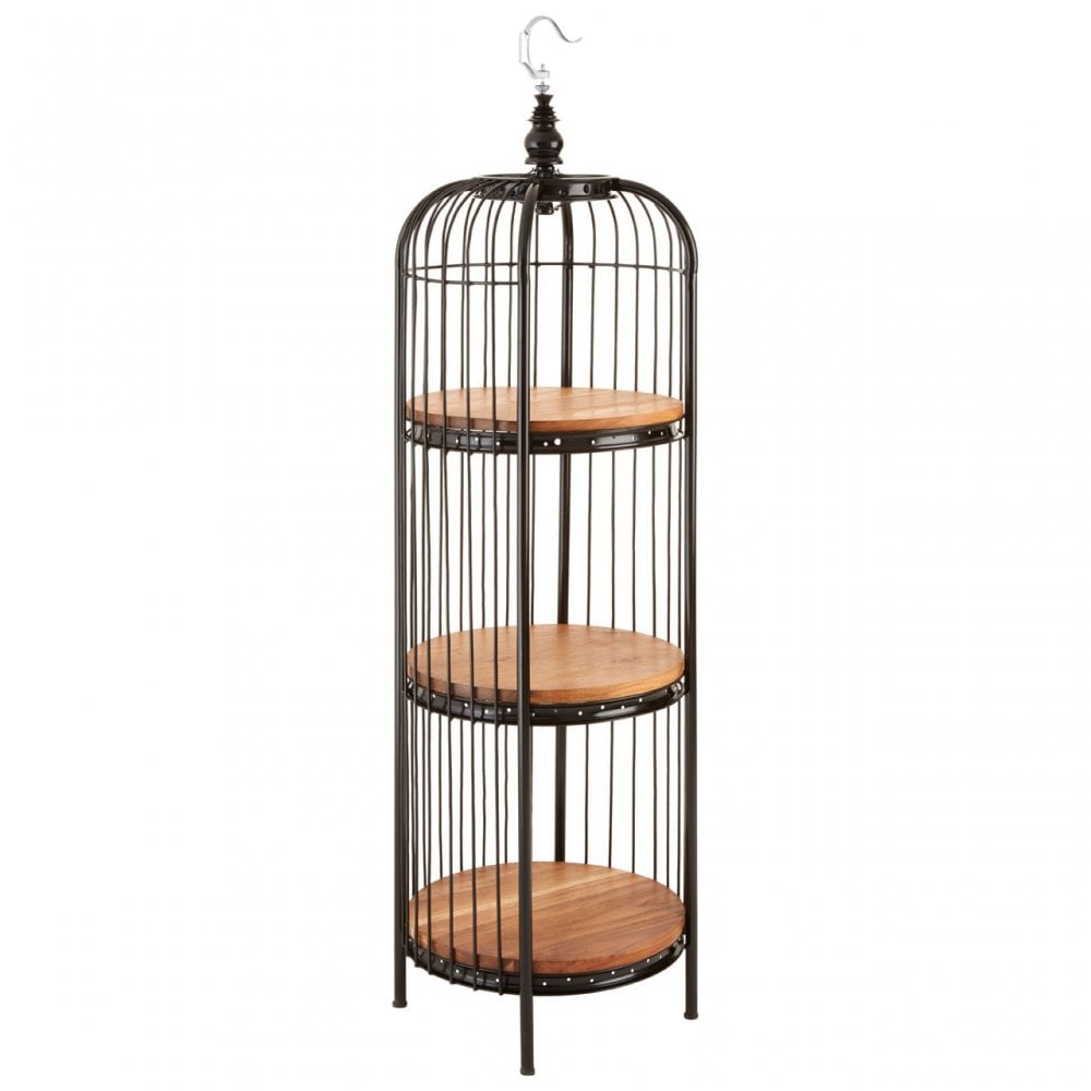 Oscar Small Black Finish Birdcage Shelf Unit, Iron, Wood, Black